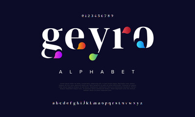 Wall Mural - Geyro abstract digital technology logo font alphabet. Minimal modern urban fonts for logo, brand etc. Typography typeface uppercase lowercase and number. vector illustration