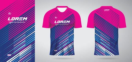 Wall Mural - blue pink sports jersey template for soccer uniform shirt design	