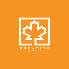 Wall Mural - Geometric maple leaf logo isolated on yellow background