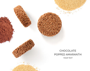 Wall Mural - Creative layout made of popped amaranth on the white background. Flat lay. Food concept. Mexican sweets.