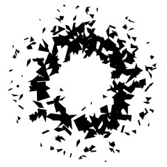 Aufkleber - Circle shape debris and shatters. Black broken pieces, specks, speckles and particles. Abstract explosion and burst textured element. Vector frame illustration 