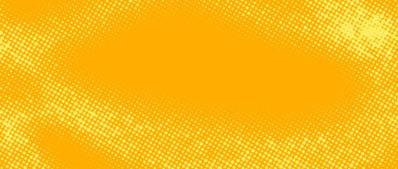 Canvas Print - Yellow halftone background. Retro comic grain texture. Pixelated dots cartoon wallpaper. Pop art fading wavy gradient pattern. Vector backdrop.