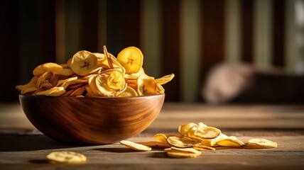 Banana Chips on wooden table