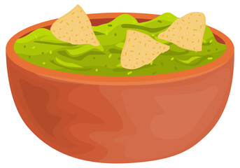 Guacamole snack sauce nachos concept mexican food avocado illustration vector