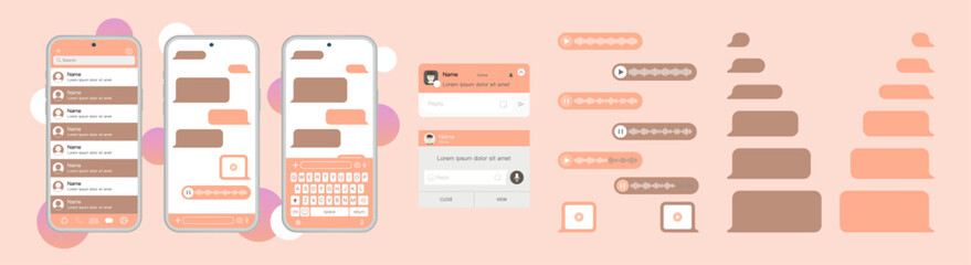 Poster - Concept of a pop-up message on messenger shows a mobile screen with a chat dialogue box displaying text messages exchanged between two users. Vector.