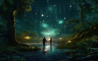 Wall Mural - lost in the celestial woods low light effect.