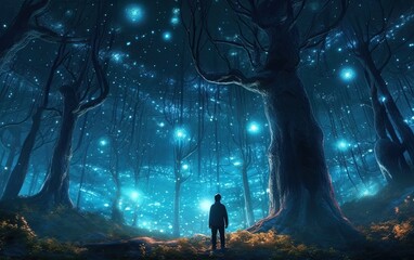 Wall Mural - lost in the celestial woods low light effect.