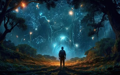 Wall Mural - lost in the celestial woods low light effect.