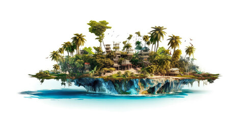 Poster - small tropical island with palm trees in the middle of the ocean extreme closeup. generative ai