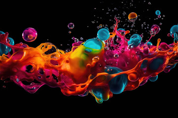 Aufkleber - Abstract Color Paint Splash Drops in Water on a black background. Generative AI