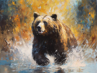 Wall Mural - An Impressionist Painting of a Bear | Generative AI