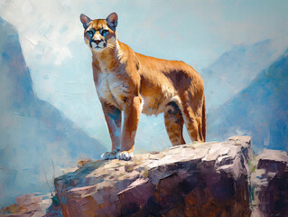 Wall Mural - An Impressionist Painting of a Mountain Lion | Generative AI