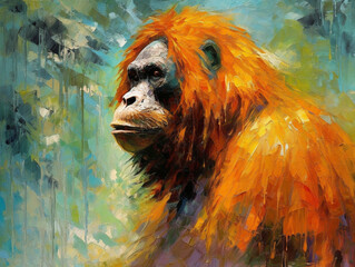 Wall Mural - An Impressionist Painting of an Orangutan | Generative AI