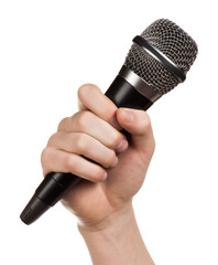 Wall Mural - hand holding microphone isolated on transparent background - generative ai