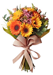 Wall Mural - gift wrapped bouquet of flowers for valentines or wedding isolated on transparent background - gener