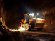 bulldozer working in the night with light
