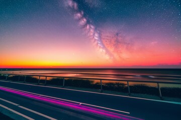 Synthwave inspired sunset on coastal highway.  Generated AI