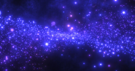 Wall Mural - Abstract blue energy particles and waves magical bright glowing futuristic hi-tech with blur effect and bokeh background