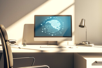 Poster - Digital America map on modern laptop screen, international trading concept. 3D Rendering