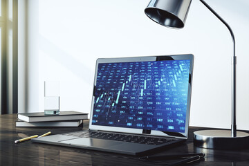 Poster - Abstract creative statistics data hologram on modern computer monitor, analytics and forecasting concept. 3D Rendering