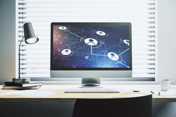 Poster - Modern computer screen with social network media concept. 3D Rendering