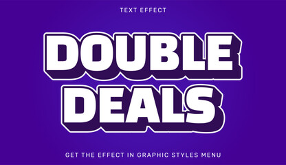 Wall Mural - Double deals editable text effect in 3d style with purple color. Text emblem for advertising, branding and business logo