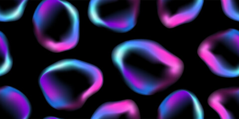 Leinwandbilder - Vibrant bubbles seamless pattern. Bright color splashes on black. Vivid multi colored blurred gradients graphic design. Vector illustration.