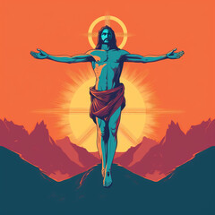 Sticker - jesus with open arms in front of the sun - Generative AI