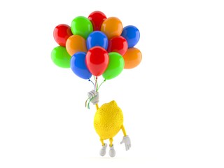 Canvas Print - Lemon character flying with balloons