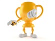 Golden trophy character holding measuring tape