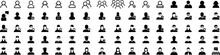 People Icon Set. Containing Group, Family, Human, Team, Community, Friends. People Characters Various. Woman And Man Face Line Icons. Vector Illustration
