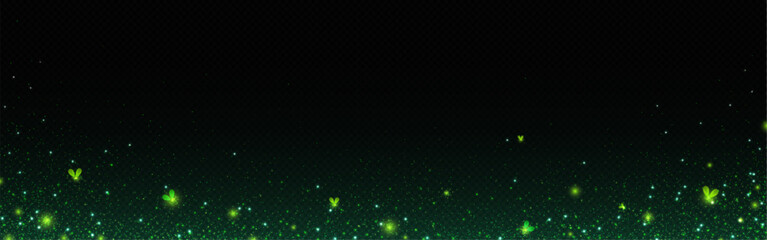 Poster - green magic firefly bug light glow vector effect. glowworm dust spell fairy tale shine isolated on b