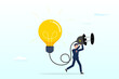 © Art of Ngu - Smart leader businessman connect electricity to light up idea light bulb lamp, problem solving idea, invent new innovation or thinking about new business idea concept (Vector)