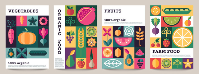 organic food geometric poster. minimal abstract layout of nature organic vegetables for food label o