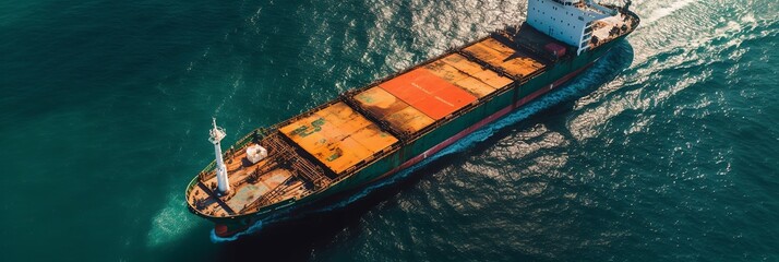 Aerial of delivery ship boat sea and ocean. Generative Ai