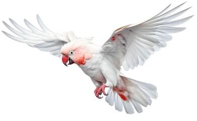 Creative animal concept, white cockatoo parrot over pastel bright background. Generative AI.