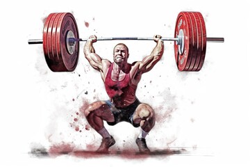 Poster - weightlifter athlete drawing isolated on white background. AI generated.