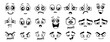 © Lekkkas - Set of faces in comic style on a white background. Vector stock illustration. isolated. Characters with different facial expressions. Angry, scared, in love, puzzled, cheerful, sad, laughing, crying,
