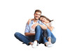 © ty - The happy couple sitting on a transparent background.