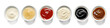 Various sauces in bowls isolated on transparent or white background, png