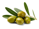 Fototapeta Koty - Green olives with leaves isolated on transparent or white background, png