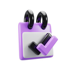 Poster - 3d rendering cartoon style notepad icon with checklist sign