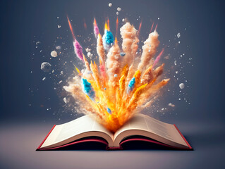 Aufkleber - Colorful explosion splash from open book. Concept of a successful start up of a business. and education. Creative idea. Ai Generative illustration