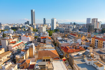 Wall Mural - Nicosia downtown district view from above . Aerial view of Nicosia Cyprus capital city 