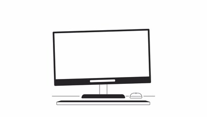 Fototapete - Crashed pc monitor bw animation. Flat outline style icon 4K video footage for web design. Damaged hardware isolated monochrome thin line animated object on white background, alpha channel transparency