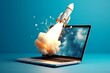 © ParinApril - Laptop screen shoots blue rocket, Generative AI