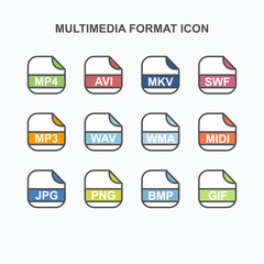 Leinwandbilder - Set of Multimedia File Extension, Rounded Square Icon with Text - Format Extension Icon Vector Illustration.