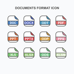 Leinwandbilder - Set of Documents Office Formatting, File Extension, Rounded Square Icon with Text - Format Extension Icon Vector Illustration.