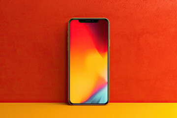 Wall Mural - Smartphone mockup. New black frameless hovering smartphone on color background. Based on high-quality studio shot. Smartphone frameless design concept.