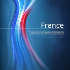 Poster - France abstract flag background. Blurred pattern of light colors lines of the french flag in the blue sky, business brochure design. State banner, france poster, patriotic flyer, cover. Vector